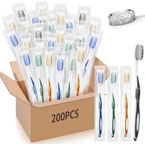 Maxcheck Colorful Prepasted Toothbrushes for Travel and Hotel Use (200 Pack, Blue,Orange,Green,Purple) Maxcheck Prepas