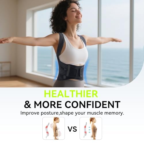 Posture Corrector for Women & Men, Upgraded Support & Breathable Mesh Adjustable Back Brace, Full Back Support for Back