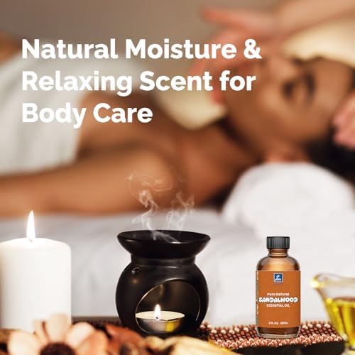 100% Pure Sandalwood Oil for Diffuser, Skin, Hair, & Body | Sandalwood Essential Oil for Men & Women, Aromatherapy & Ma