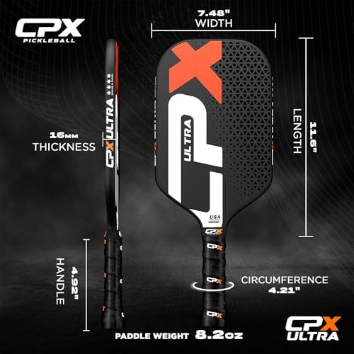 CPX Ultra Series Pickleball Paddle - 16mm Polypropylene Honeycomb Core, Lightweight for Speed (Black) CPX Ultra Series