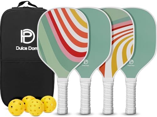 DULCE DOM USAPA Approved Fiberglass/Carbon Fiber Pickleball Paddles Set of 4 for Training | DULCE DOM 4 Indoor Outdoor
