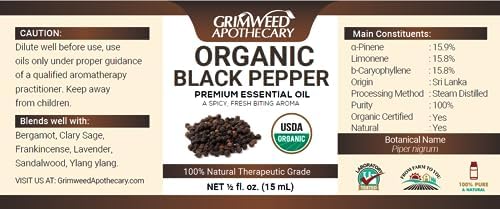 Grimweed Apothecary USDA Organic Cinnamon Essential Oil - Therapeutic Grade - 15mL - Diffuser Oil - 100% All Natural - w