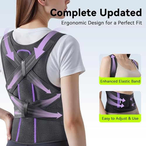 Posture Corrector for Women & Men, Upgraded Support & Breathable Mesh Adjustable Back Brace, Full Back Support for Back