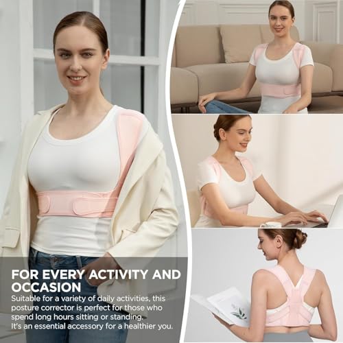 Vicorrect Upper Back Pain Relief Posture Corrector for Women and Men: Adjustable Brace Straps (Pink, S/M) Vicorrect Sh
