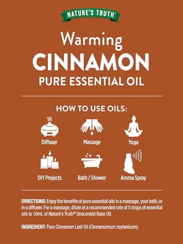 Nature's Truth Cinnamon Essential Oil for Diffuser, Aromatherapy and Massage | Pure Plant Based, Non-GMO & Gluten Free |