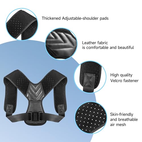 Posture Corrector for Men and Women, Adjustable Shoulder Brace Back Support, Black L Posture Correcter Neck Support for