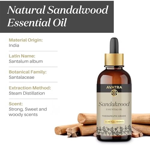 Avatra Sandalwood Essential Oil for Diffuser, Aromatherapy, and Massage | Pure and Natural Therapeutic Grade Sandalwood