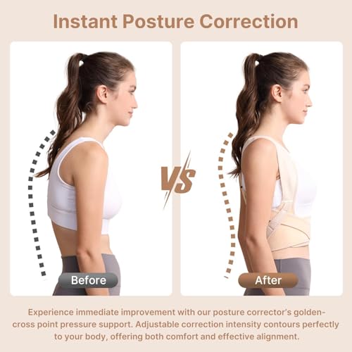 Fit Geno Posture Corrector for Women: Neck Shoulder & Upper Back Pain Relief - Adjustable Lightweight Brace for Improved