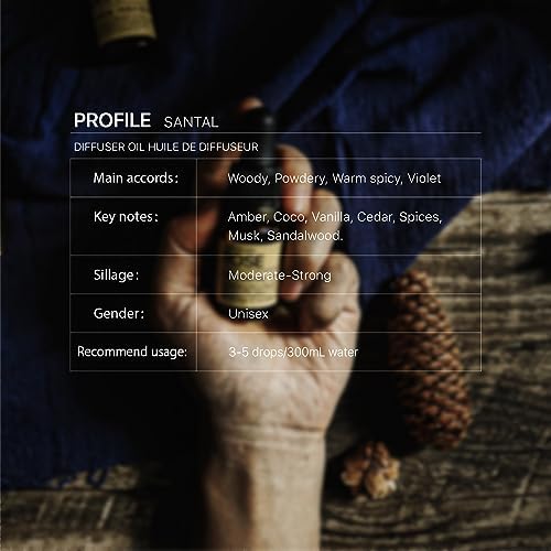 Santal Diffuser Oil Amber Coco Vanilla Cedar Sandalwood Musk for Home Fragrance Projects(.33 oz/10 ml) Santal Diffuser