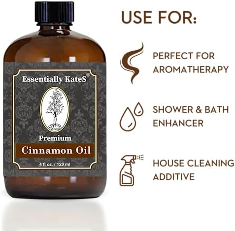 Premium Cinnamon Oil 4 Fl Oz for Cleaning and Aromatherapy - 100% Pure, Natural & Therapeutic - Perfect for Indoor and O