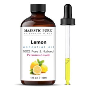 Majestic Pure Lemon Essential Oil with Glass Dropper - 100% Pure and Natural - For Diffuser, Aromatherapy, and Soap Maki