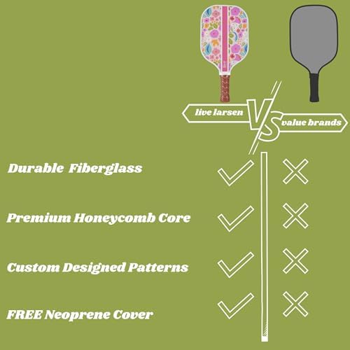 Premium Pickleball Paddle Racket - Durable Fiberglass - Honeycomb Core - Women - Match Play & Practice - Awesome Pop & S