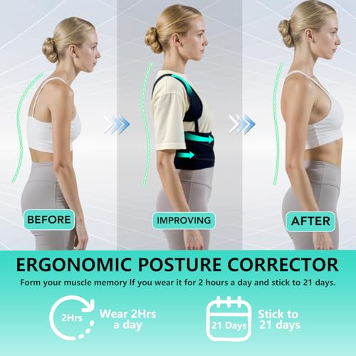 Upper/Lower Back Posture Corrector for Women and Men: Pain Relief and Comfortable Support Medium Black Posture Corrector