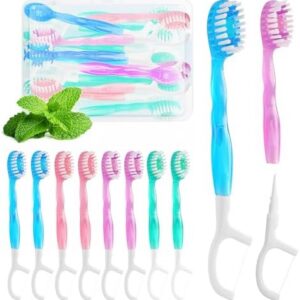 Mini toothbrush disposable pack for travel and work, individually wrapped, 10 count, mint and three other fruit flavors