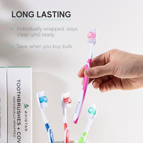 Bulk Individually Wrapped Toothbrushes Red Green Blue Pink for Travelers and Families | Long Lasting 3+ Months Disposab