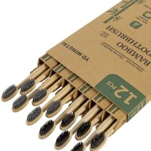 Bamboo disposable tooth brush 12pack natural for adults travel set organic | Natural bamboo toothbrush 12pack disposabl