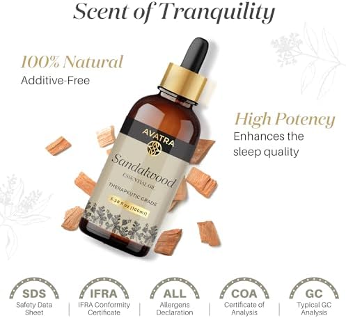 Avatra Sandalwood Essential Oil for Diffuser, Aromatherapy, and Massage | Pure and Natural Therapeutic Grade Sandalwood
