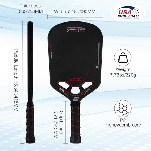 High Performance 3K Carbon Fiber Pickleball Paddle T700 for Advanced Players in Tournamens | USAPA Approved 16MM Thermo