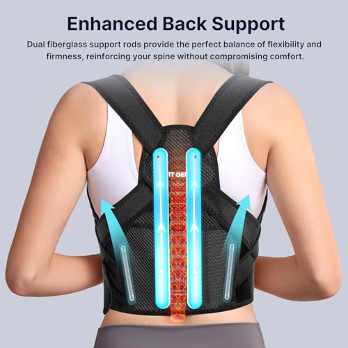 Fit Geno Adjustable Lightweight Upper Back Brace for Women's Neck and Shoulder Pain Relief: Improve Posture and Kyphosis