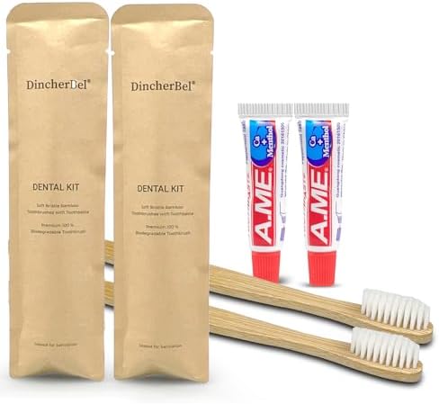 DincherBel Bamboo Disposable Toothbrushes Kit for Hotels, Airbnb, and Travel (50 Pack) | DincherBel Bamboo Toothbrushes