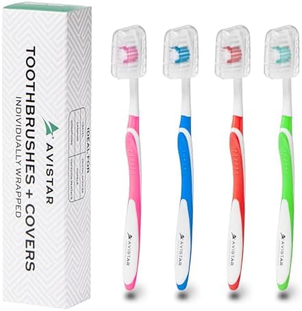 Bulk Individually Wrapped Toothbrushes Red Green Blue Pink for Travelers and Families | Long Lasting 3+ Months Disposab