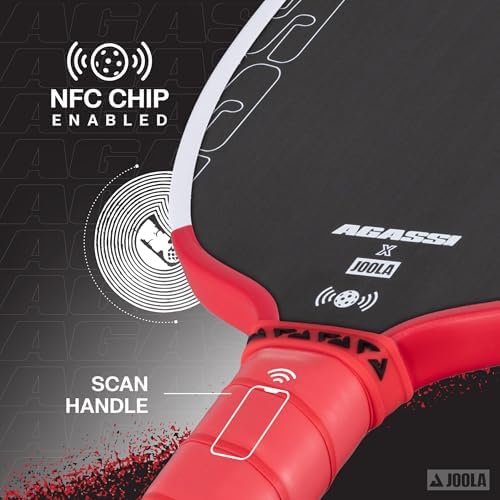 JOOLA Agassi PRO IV 14mm Pickleball Paddle - Carbon Fiber Surface Increases Spin & Control for Experts | JOOLA Agassi P