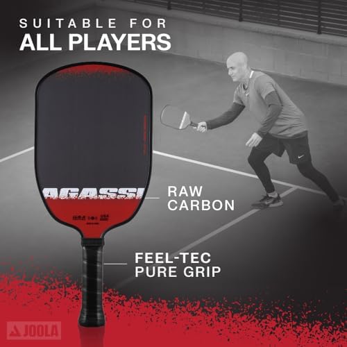 JOOLA Agassi PRO IV 14mm Pickleball Paddle - Carbon Fiber Surface Increases Spin & Control for Experts | JOOLA Agassi P