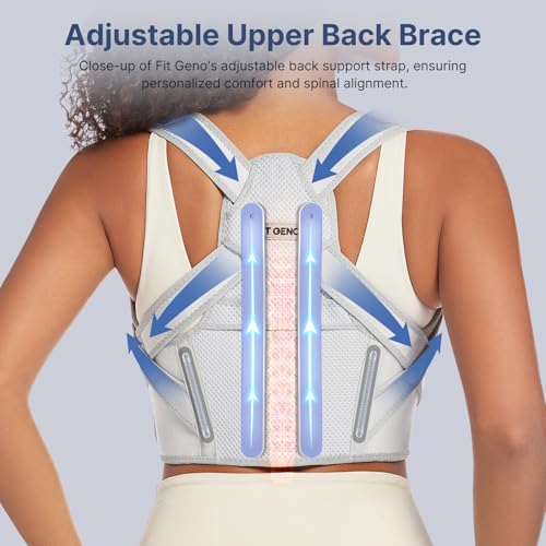 Fit Geno Posture Corrector for Women: Neck Shoulder & Upper Back Pain Relief - Adjustable Lightweight Brace for Improved