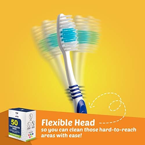 Bulk Toothbrushes 50 Pack for Adults & Kids | Made with a Medium-Soft Large Brush Head | BPA-Free & Disposable Bulk To
