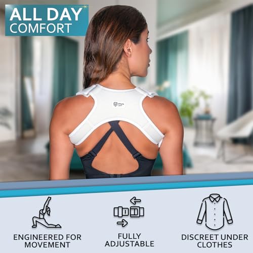 Upper Back Posture Corrector - for Women and Men - Support Brace and Straightener - Rounded Shoulder Alignment - Discree