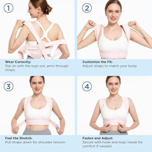 Vicorrect Upper Back Pain Relief Posture Corrector for Women and Men: Adjustable Brace Straps (Pink, S/M) Vicorrect Sh