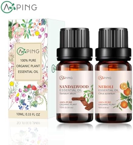 Sandalwood & Clary Sage Essential Oils for Aroma and Spa - 100% Pure Organic Natural Plant Oils, 2x10ML Sandalwood & C