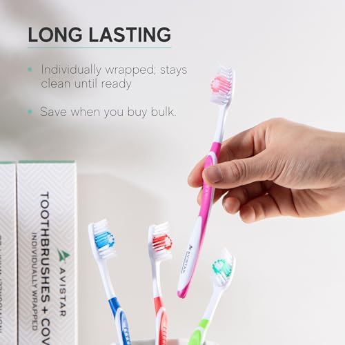 Bulk Individually Wrapped Toothbrushes Red Green Blue Pink for Travelers and Families | Long Lasting 3+ Months Disposab