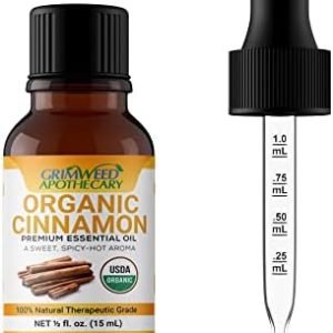 Grimweed Apothecary USDA Organic Cinnamon Essential Oil - Therapeutic Grade - 15mL - Diffuser Oil - 100% All Natural - w