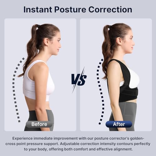 Fit Geno Adjustable Lightweight Upper Back Brace for Women's Neck and Shoulder Pain Relief: Improve Posture and Kyphosis