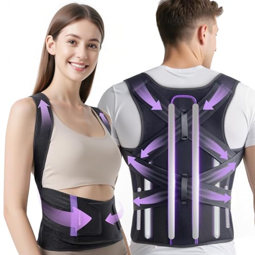 Posture Corrector for Women & Men, Upgraded Support & Breathable Mesh Adjustable Back Brace, Full Back Support for Back