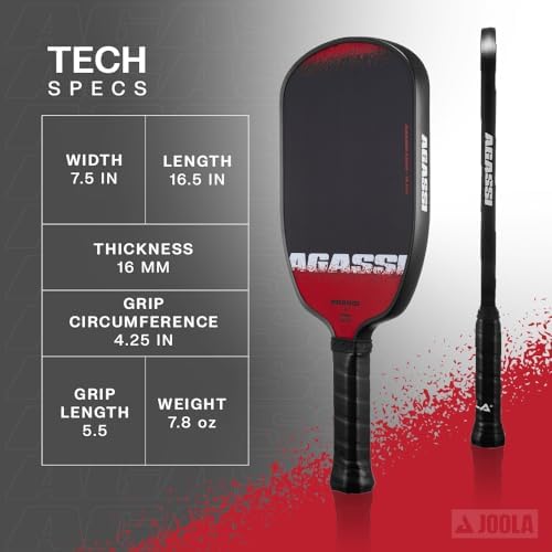 JOOLA Agassi PRO IV 14mm Pickleball Paddle - Carbon Fiber Surface Increases Spin & Control for Experts | JOOLA Agassi P