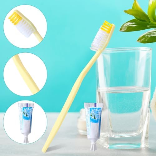 Meekoo 200 Set Disposable Toothbrush with Toothpaste Individually Wrapped Travel Kit for Homeless Nursing Home and Trave