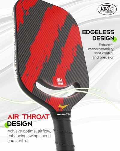 Warping Point Ascent Carbon Fiber Pickleball Racket for Swing Speed and Maneuverability | Aero Throat Carbon Fiber Pick