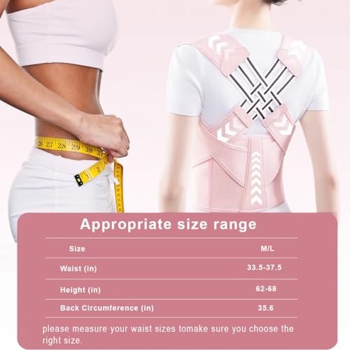 Posture Corrector Back Brace for Women Pink - Hunchback and Spine Straightener, Adjustable Fit Size L - Posture Correcti
