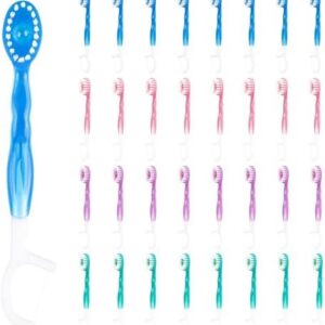 5 in 1 Mini Toothbrushes Travel Set with Toothpaste, Floss, Pick & Tongue Scraper, Portable Oral Care Set, 32 Packs, Mix