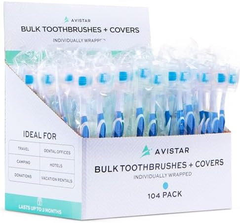 Bulk Individually Wrapped Toothbrushes Red Green Blue Pink for Travelers and Families | Long Lasting 3+ Months Disposab