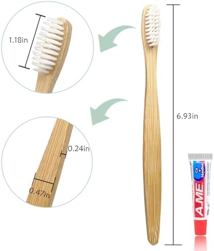DincherBel Bamboo Disposable Toothbrushes Kit for Hotels, Airbnb, and Travel (50 Pack) | DincherBel Bamboo Toothbrushes