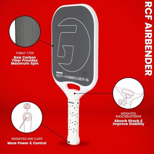GAMMA RCF Airbender Pickleball Paddle, Raw Carbon Fiber, Shock Absorbing Gel Insert for Smooth Hits | GAMMA RCF Airbend