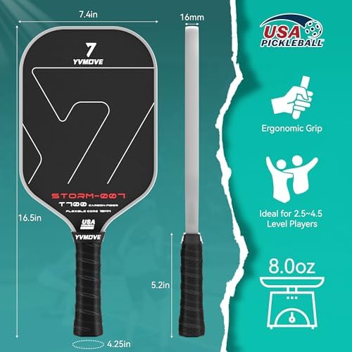 T700 Raw Carbon Fiber Pickleball Paddle for Ultimate Spin & Consistency USAPA ApprovedPremium Pickle Ball Racket with 16