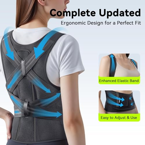 Posture Corrector for Women & Men, Upgraded Support & Breathable Mesh Adjustable Back Brace, Full Back Support for Back