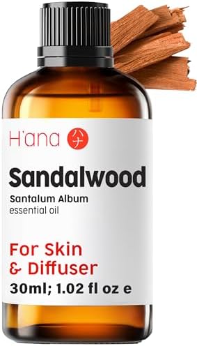 H'ana Sandalwood Essential Oil - 1.02 Fl Oz - for Hair and Skin, Aromatherapy, DIY Soap Making - ClimatePartner Certifie