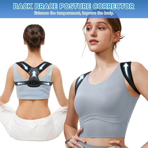 Posture Corrector for Men and Women, Adjustable Shoulder Brace Back Support, Black L Posture Correcter Neck Support for