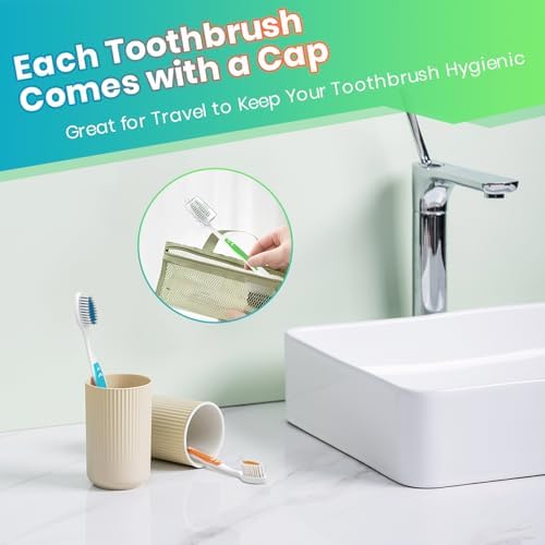 100 Bulk Medium Soft Toothbrushes Pack with Covers for Adults & Kids | Individually Wrapped Disposal Toothbrushes for T