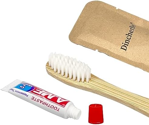 DincherBel Bamboo Disposable Toothbrushes Kit for Hotels, Airbnb, and Travel (50 Pack) | DincherBel Bamboo Toothbrushes